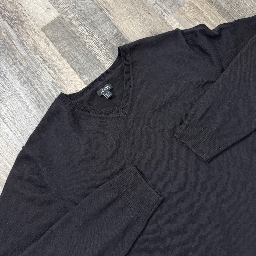 Apt. 9 Men's Size XLT Black V-neck Merino Wool Blend‎ Pullover Sweater